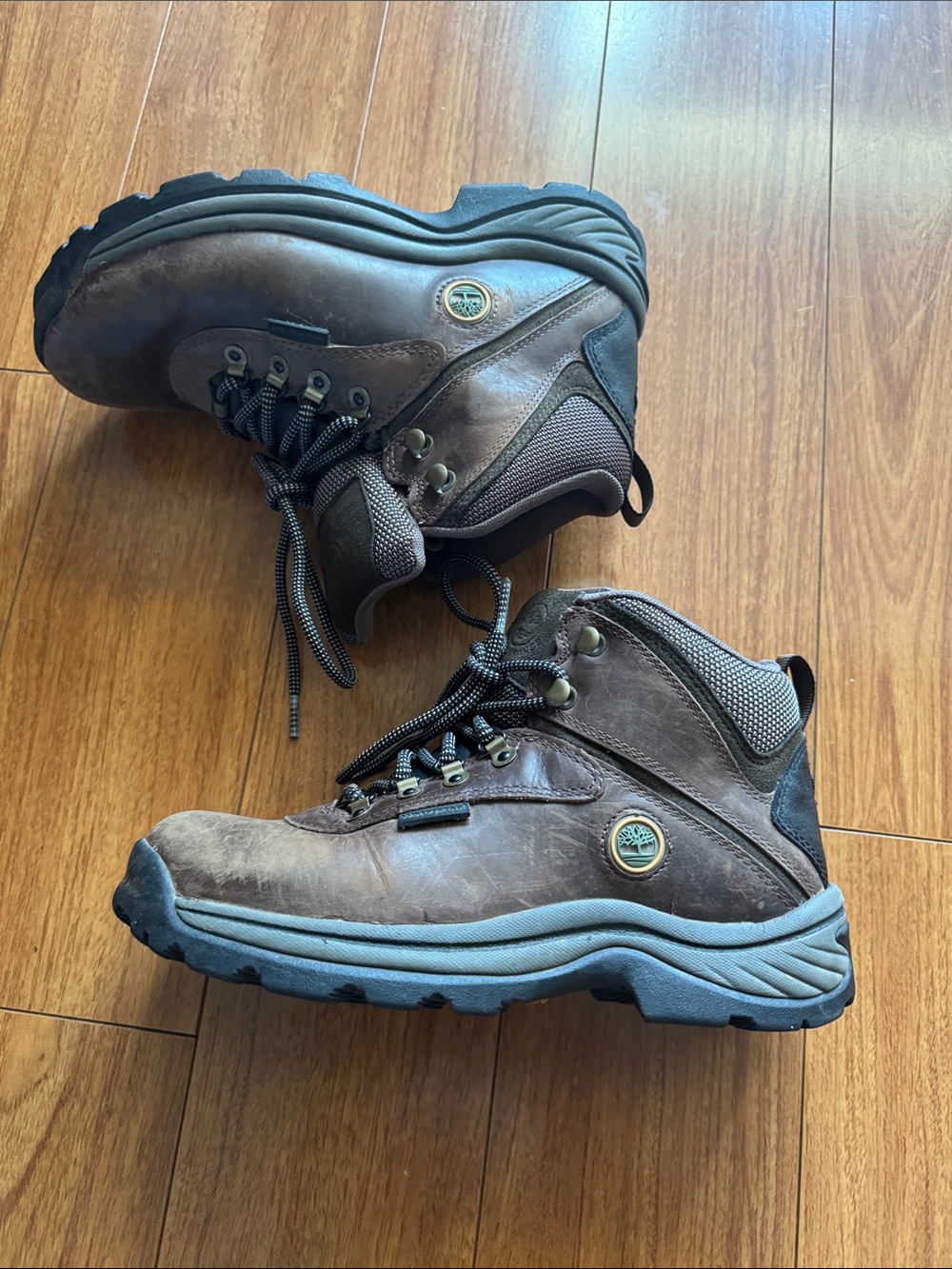 Timberland Brown Leather Hiking Boots with Gray Soles